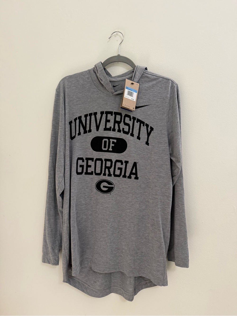 NWT Nike University of Georgia Gray Collegiate Hooded Long Sleeve Tee